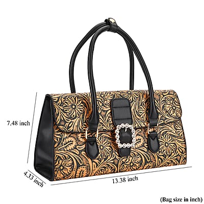 Orange Flower Embossed Faux Leather Crossbody Bag with Shoulder Strap