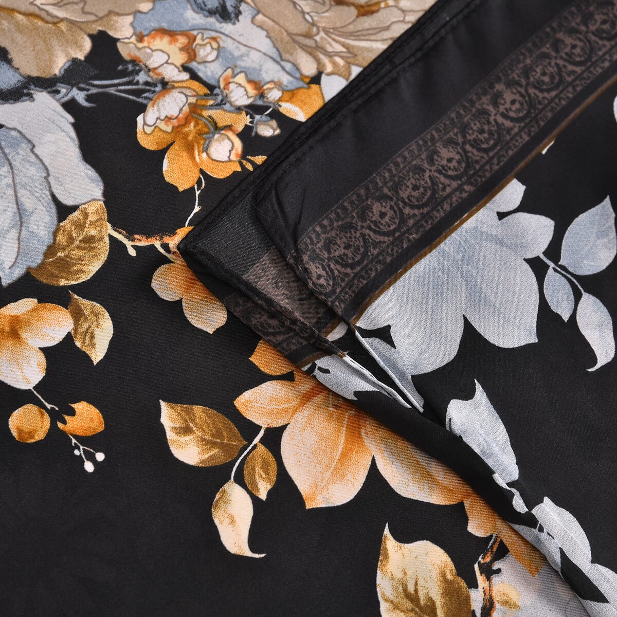 Black Floral Polyester Satin Kaftan – One Size Fits Most image number 2