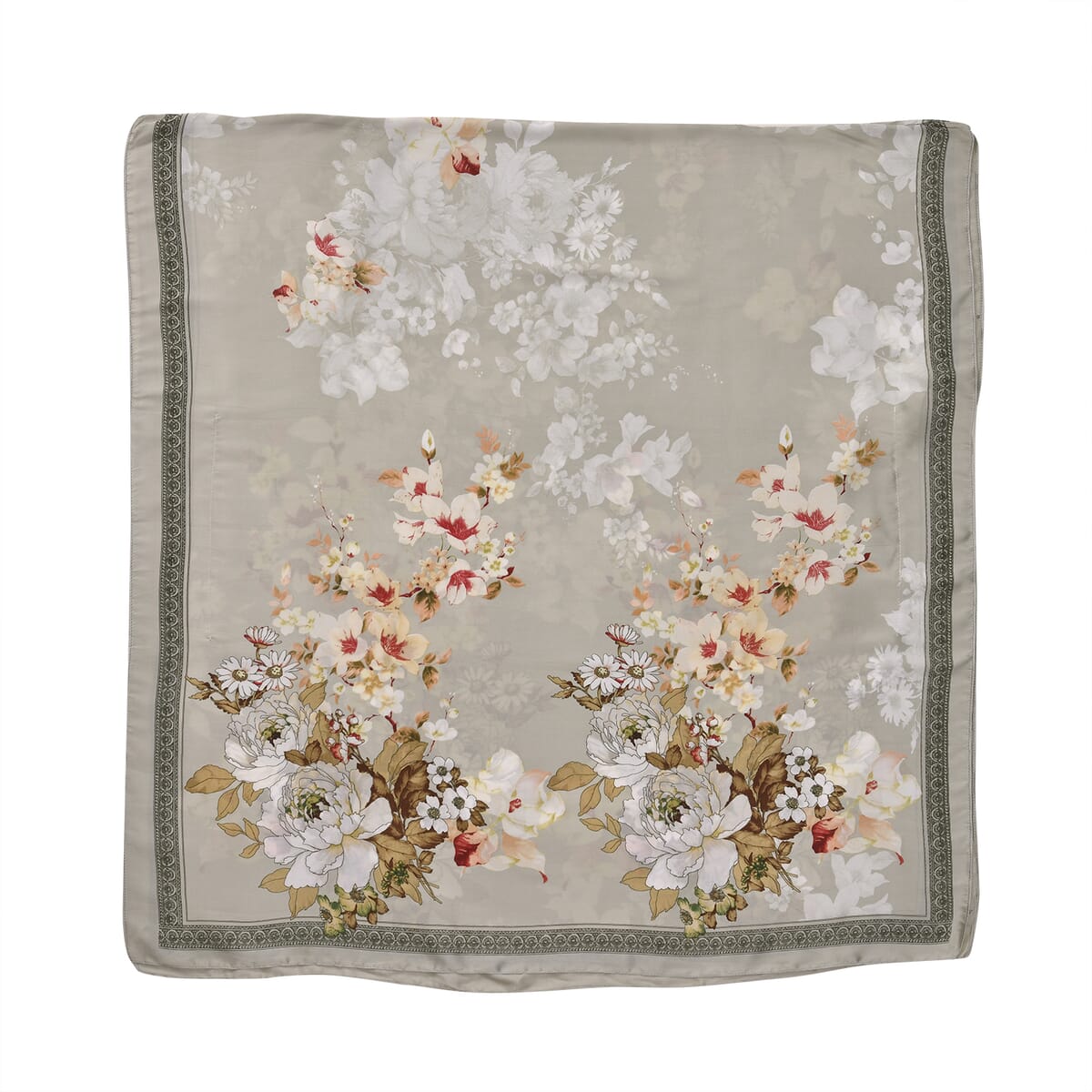 Gray Floral Polyester Satin Kaftan – One Size Fits Most image number 0
