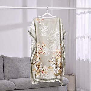 Gray Floral Polyester Satin Kaftan &ndash; One Size Fits Most