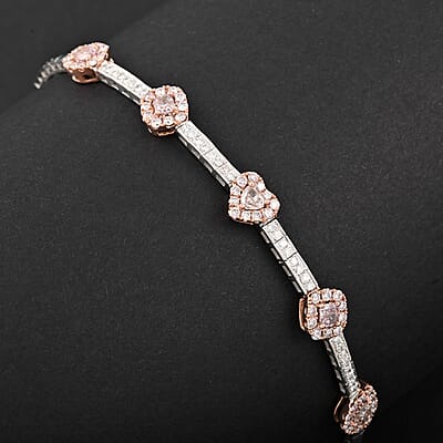 Modani Natural Pink and White Diamond 1.07 ctw Bangle Bracelet in 14K White and Rose Gold (7.00 In) 7.29 Grams Including Titanium Spring weight 1 Grams