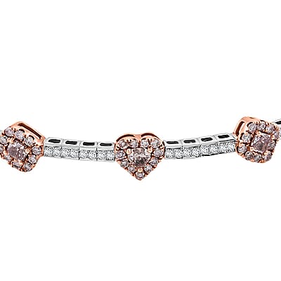 Modani Natural Pink and White Diamond 1.07 ctw Bangle Bracelet in 14K White and Rose Gold (7.00 In) 7.29 Grams Including Titanium Spring weight 1 Grams