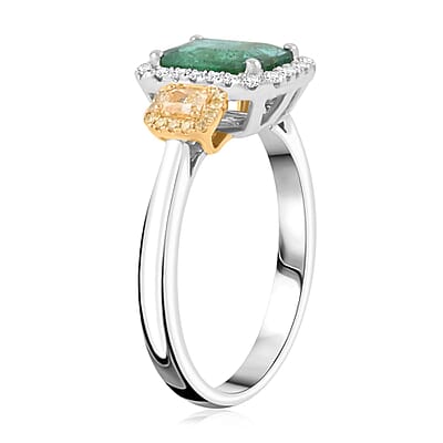 Modani Emerald Natural Yellow and White Diamond 2.29 ctw Ring in 950 Platinum and 18K White, Yellow Gold (Size 10.0) 7.70 Grams