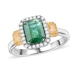 Modani Emerald Natural Yellow and White Diamond 2.29 ctw Ring in 950 Platinum and 18K White, Yellow Gold (Size 5.0) 7.70 Grams
