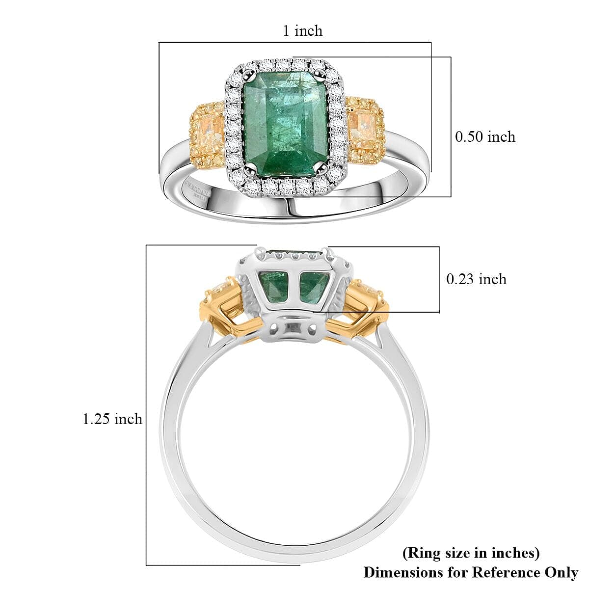 Modani Emerald Natural Yellow and White Diamond 2.29 ctw Ring in 950 Platinum and 18K White, Yellow Gold (Size 5.5) 7.70 Grams image number 5