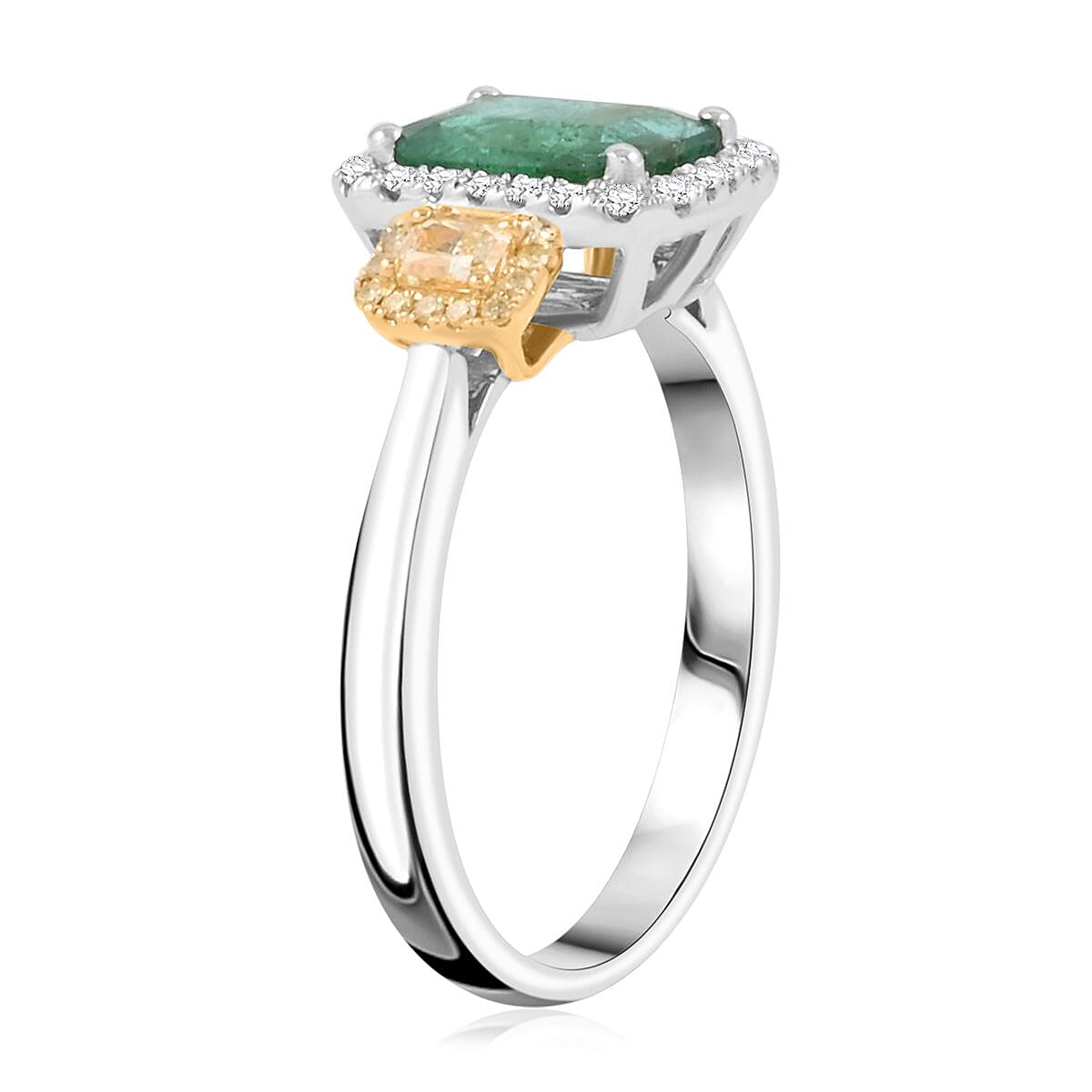 Modani Emerald Natural Yellow and White Diamond 2.29 ctw Ring in 950 Platinum and 18K White, Yellow Gold (Size 8.0) 7.70 Grams image number 3