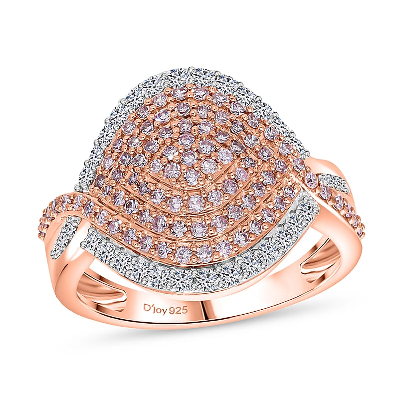 Natural Pink and White Diamond 1.00 ctw Ring in Vermeil Rose Gold Over Sterling Silver (Size 10.0)