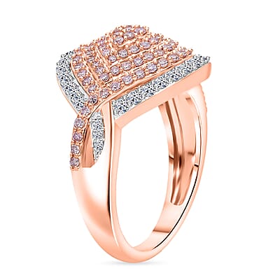 Natural Pink and White Diamond 1.00 ctw Ring in Vermeil Rose Gold Over Sterling Silver (Size 10.0)
