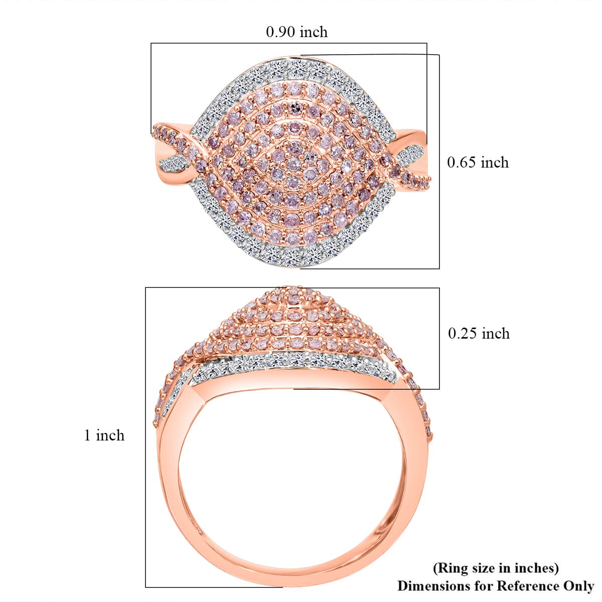 Natural Pink and White Diamond 1.00 ctw Ring in Vermeil Rose Gold Over Sterling Silver (Size 8.0) image number 4