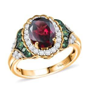 D'Joy Orissa Rhodolite Garnet and Multi Gemstone 2.15 ctw Ring in 18K Vermeil Yellow Gold Over Sterling Silver (Size 10.0)