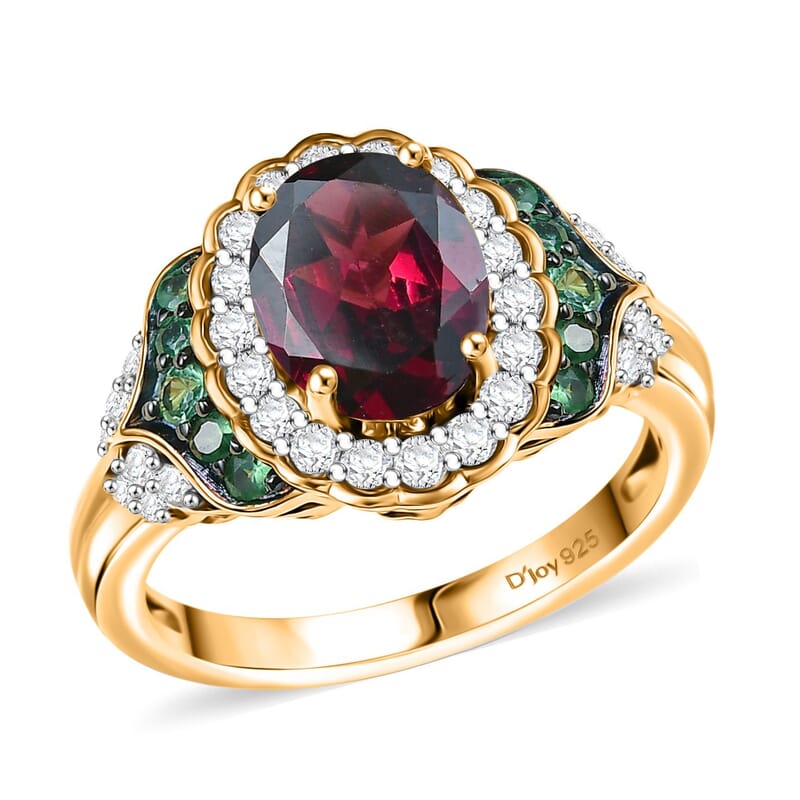 D'Joy Orissa Rhodolite Garnet and Multi Gemstone 2.15 ctw Ring in 18K Vermeil Yellow Gold Over Sterling Silver (Size 10.0)