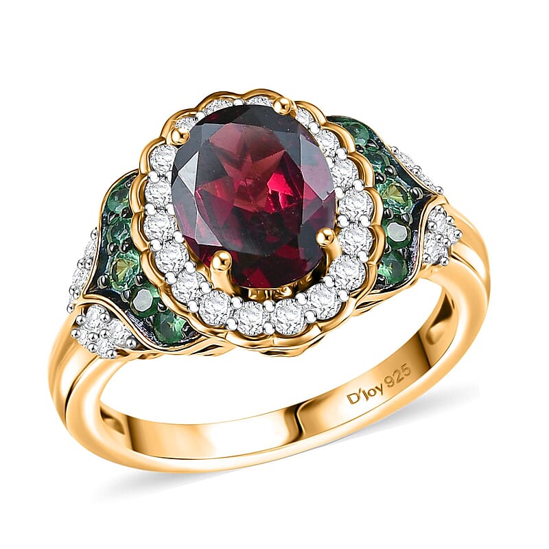 D'Joy Orissa Rhodolite Garnet and Multi Gemstone 2.15 ctw Ring in 18K Vermeil Yellow Gold Over Sterling Silver (Size 10.0)