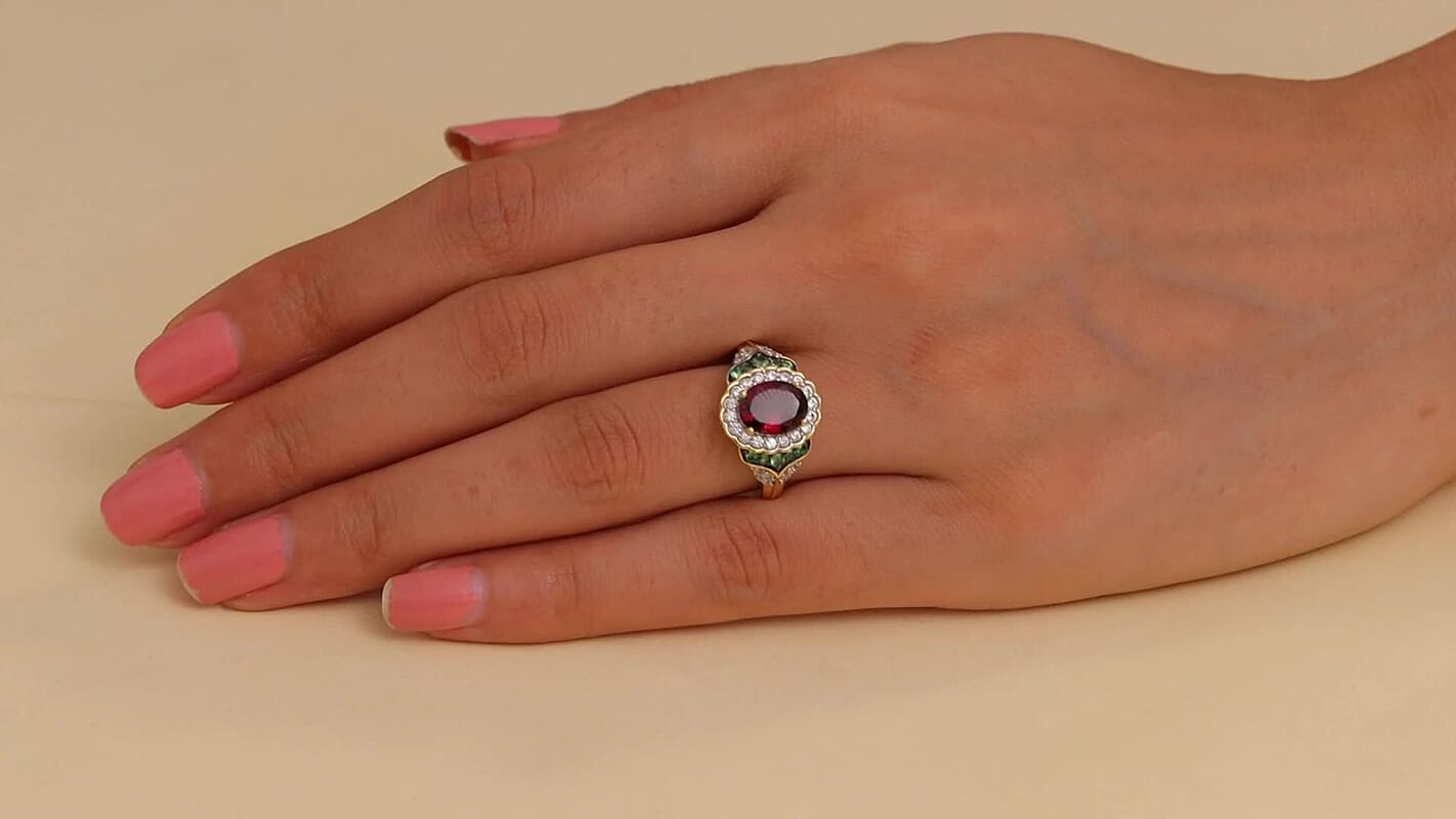D'Joy Orissa Rhodolite Garnet, Multi Gemstone Ring in 18K Vermeil YG Over Sterling Silver (Size 10.0) 2.15 ctw