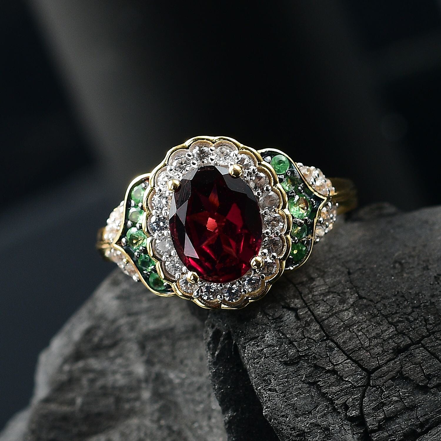 D'Joy Orissa Rhodolite Garnet and Multi Gemstone 2.15 ctw Ring in 18K Vermeil Yellow Gold Over Sterling Silver (Size 10.0)