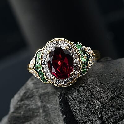 D'Joy Orissa Rhodolite Garnet and Multi Gemstone 2.15 ctw Ring in 18K Vermeil Yellow Gold Over Sterling Silver (Size 10.0)