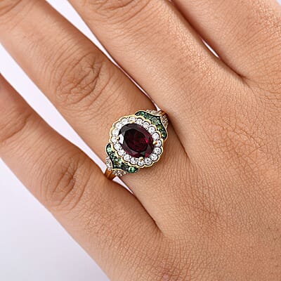 D'Joy Orissa Rhodolite Garnet and Multi Gemstone 2.15 ctw Ring in 18K Vermeil Yellow Gold Over Sterling Silver (Size 10.0)