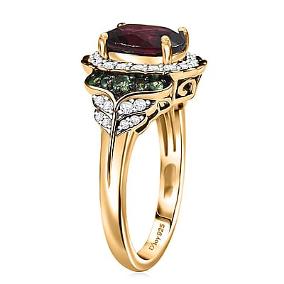 D'Joy Orissa Rhodolite Garnet and Multi Gemstone 2.15 ctw Ring in 18K Vermeil Yellow Gold Over Sterling Silver (Size 10.0)