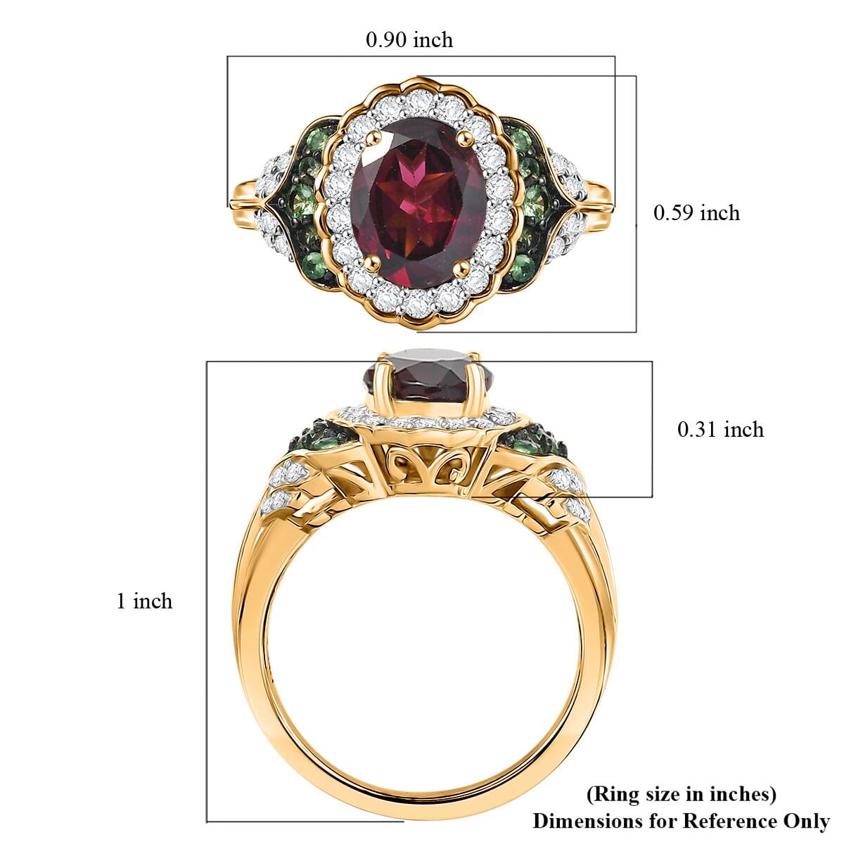 D'Joy Orissa Rhodolite Garnet and Multi Gemstone 2.15 ctw Ring in 18K Vermeil Yellow Gold Over Sterling Silver (Size 10.0) image number 2