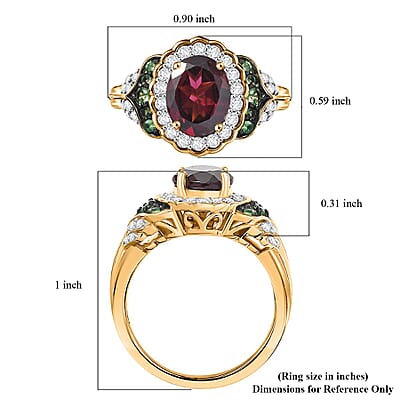 D'Joy Orissa Rhodolite Garnet and Multi Gemstone 2.15 ctw Ring in 18K Vermeil Yellow Gold Over Sterling Silver (Size 10.0)