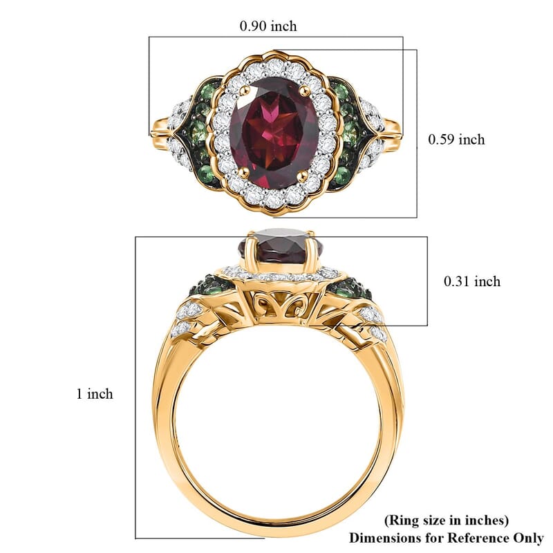 D'Joy Orissa Rhodolite Garnet and Multi Gemstone 2.15 ctw Ring in 18K Vermeil Yellow Gold Over Sterling Silver (Size 10.0)