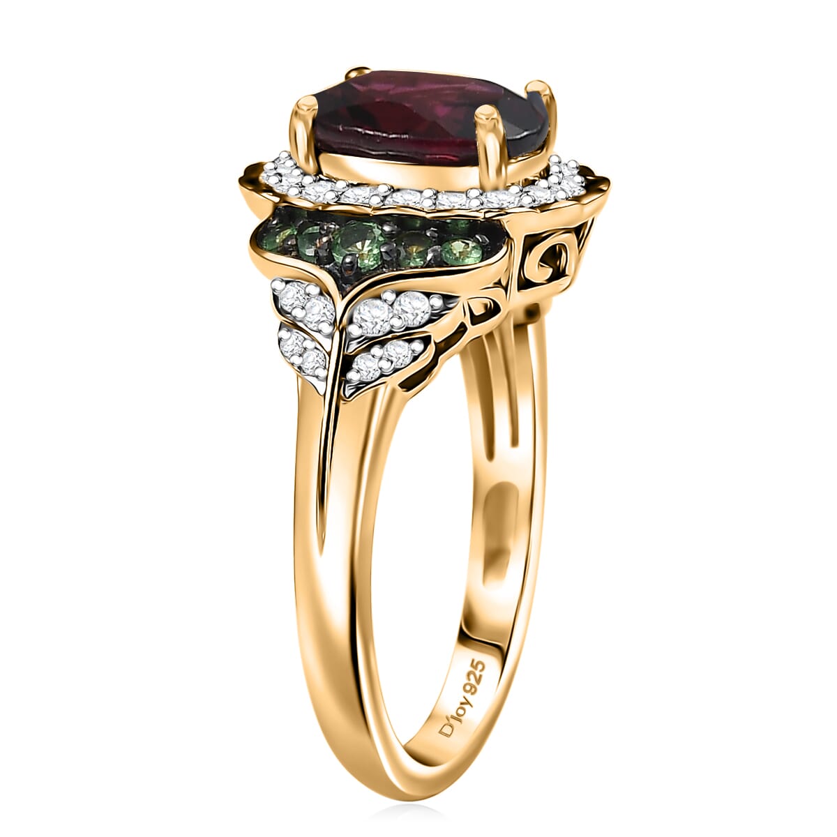 D'Joy Orissa Rhodolite Garnet and Multi Gemstone 2.15 ctw Regal Bloom Ring in 18K Vermeil Yellow Gold Over Sterling Silver (Size 6.0) image number 3
