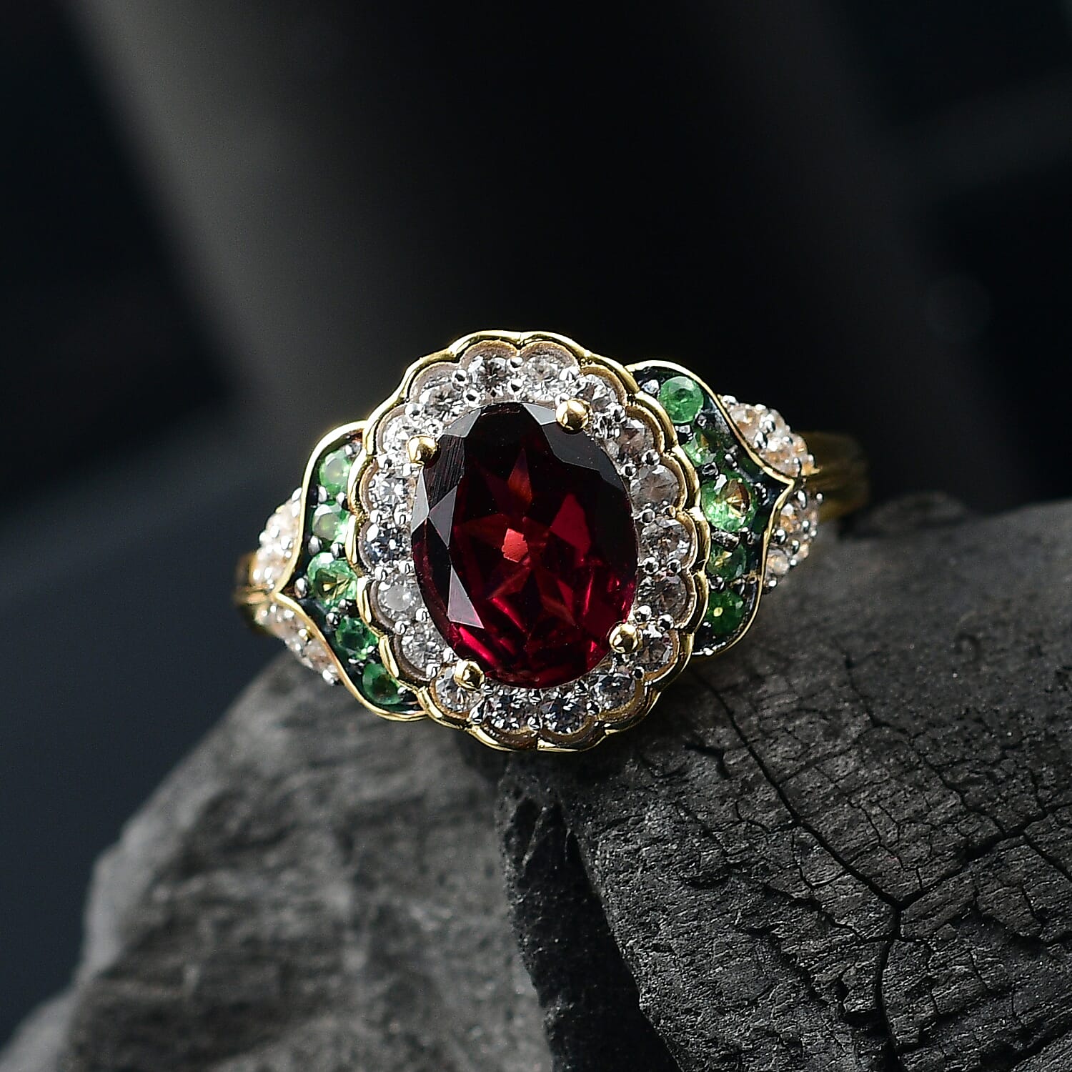 D'Joy Orissa Rhodolite Garnet and Multi Gemstone 2.15 ctw Regal Bloom Ring in 18K Vermeil Yellow Gold Over Sterling Silver (Size 8.0)