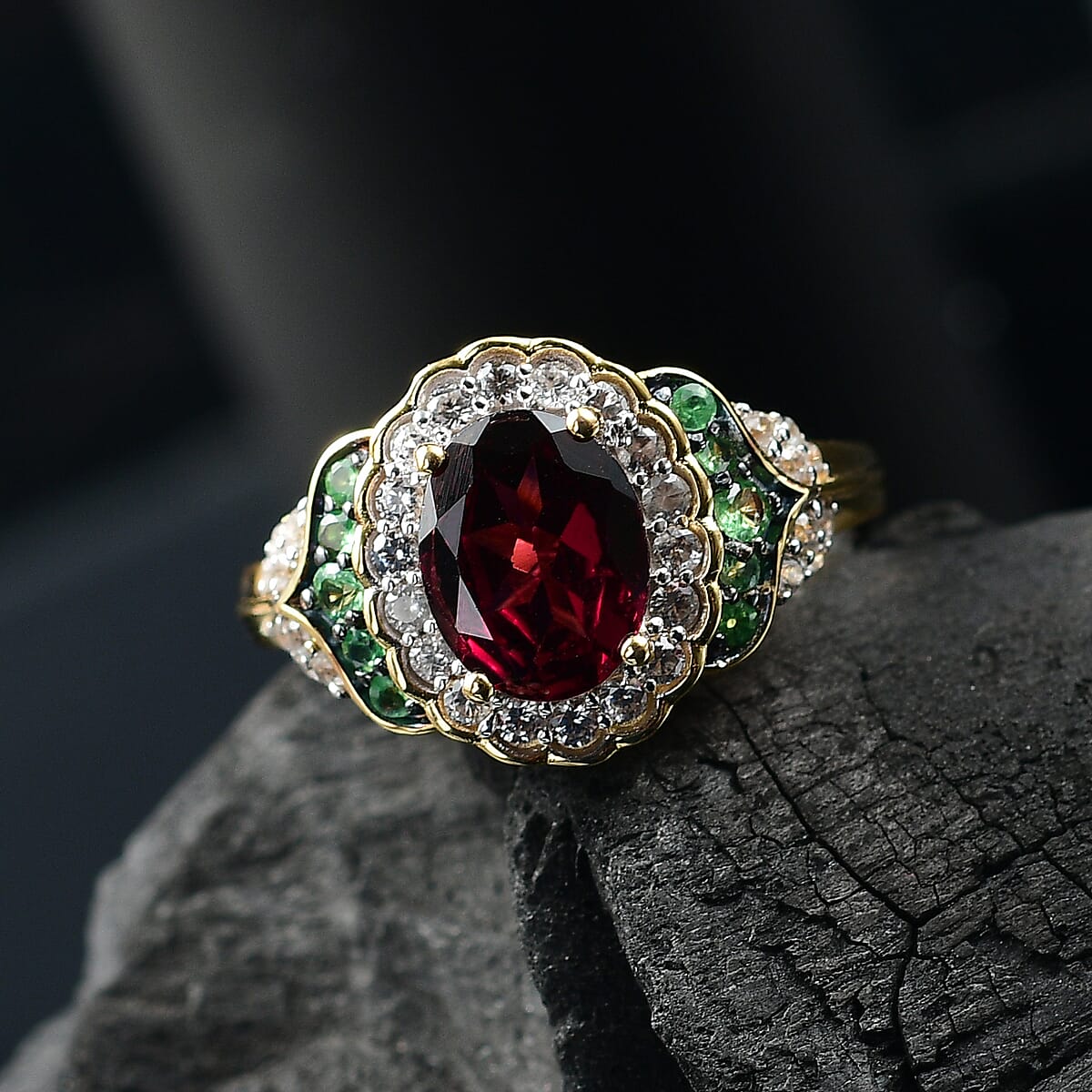D'Joy Orissa Rhodolite Garnet and Multi Gemstone 2.15 ctw Regal Bloom Ring in 18K Vermeil Yellow Gold Over Sterling Silver (Size 8.0) image number 1