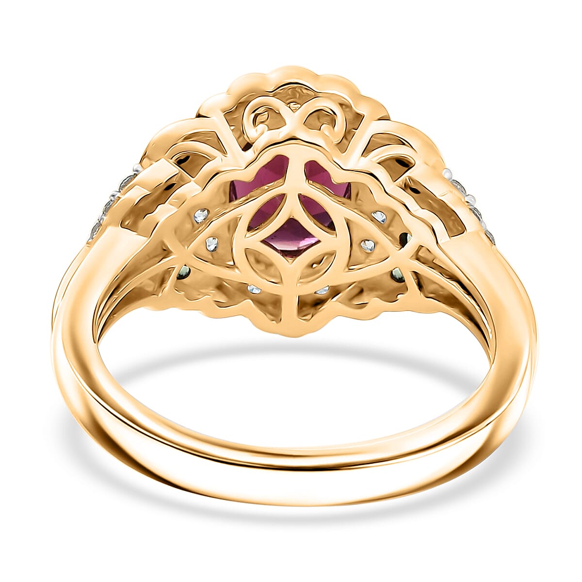 D'Joy Orissa Rhodolite Garnet and Multi Gemstone 2.15 ctw Regal Bloom Ring in 18K Vermeil Yellow Gold Over Sterling Silver (Size 8.0) image number 4