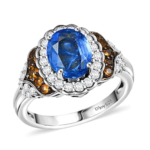 D'Joy Kashmir Kyanite and Multi Gemstone 3.00 ctw Regal Bloom Ring in Rhodium Over Sterling Silver (Size 10.0)