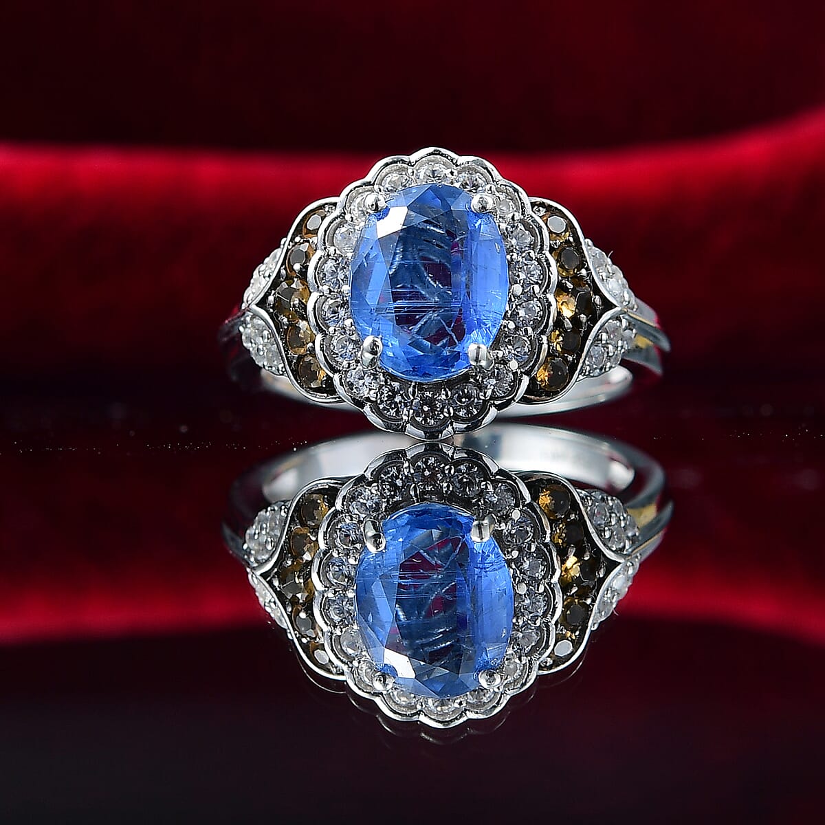 D'Joy Kashmir Kyanite and Multi Gemstone 3.00 ctw Regal Bloom Ring in Rhodium Over Sterling Silver (Size 6.0) image number 1