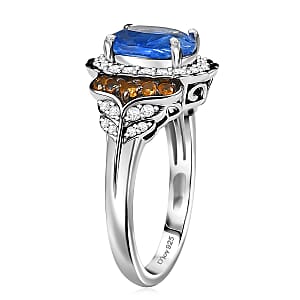 D'Joy Kashmir Kyanite and Multi Gemstone 3.00 ctw Regal Bloom Ring in Rhodium Over Sterling Silver (Size 6.0)