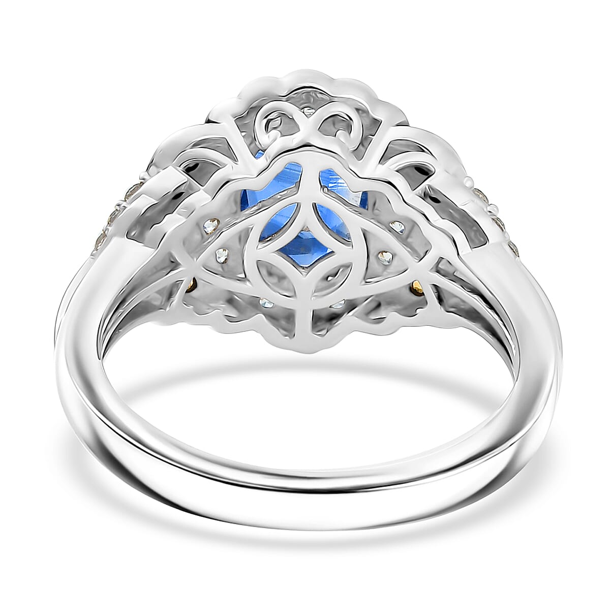 D'Joy Kashmir Kyanite and Multi Gemstone 3.00 ctw Regal Bloom Ring in Rhodium Over Sterling Silver (Size 6.0) image number 4