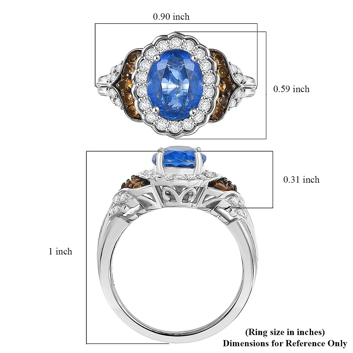 D'Joy Kashmir Kyanite and Multi Gemstone 3.00 ctw Regal Bloom Ring in Rhodium Over Sterling Silver (Size 6.0)