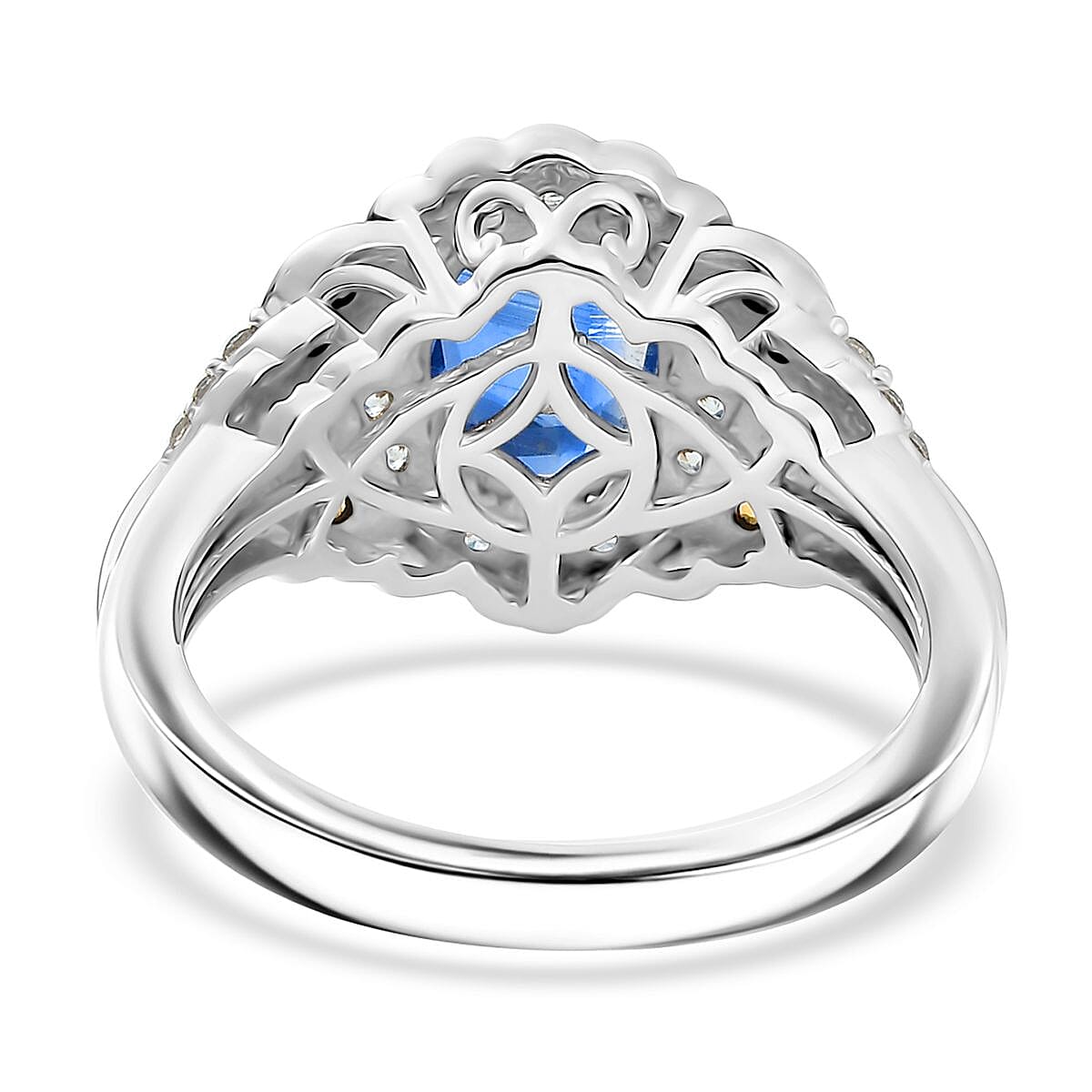 D'Joy Kashmir Kyanite and Multi Gemstone 3.00 ctw Regal Bloom Ring in Rhodium Over Sterling Silver (Size 7.0) image number 4