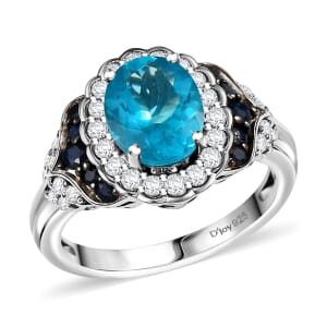 D'Joy Betroka Blue Apatite and Multi Gemstone 2.60 ctw Ring in Rhodium Over Sterling Silver (Size 10.0)
