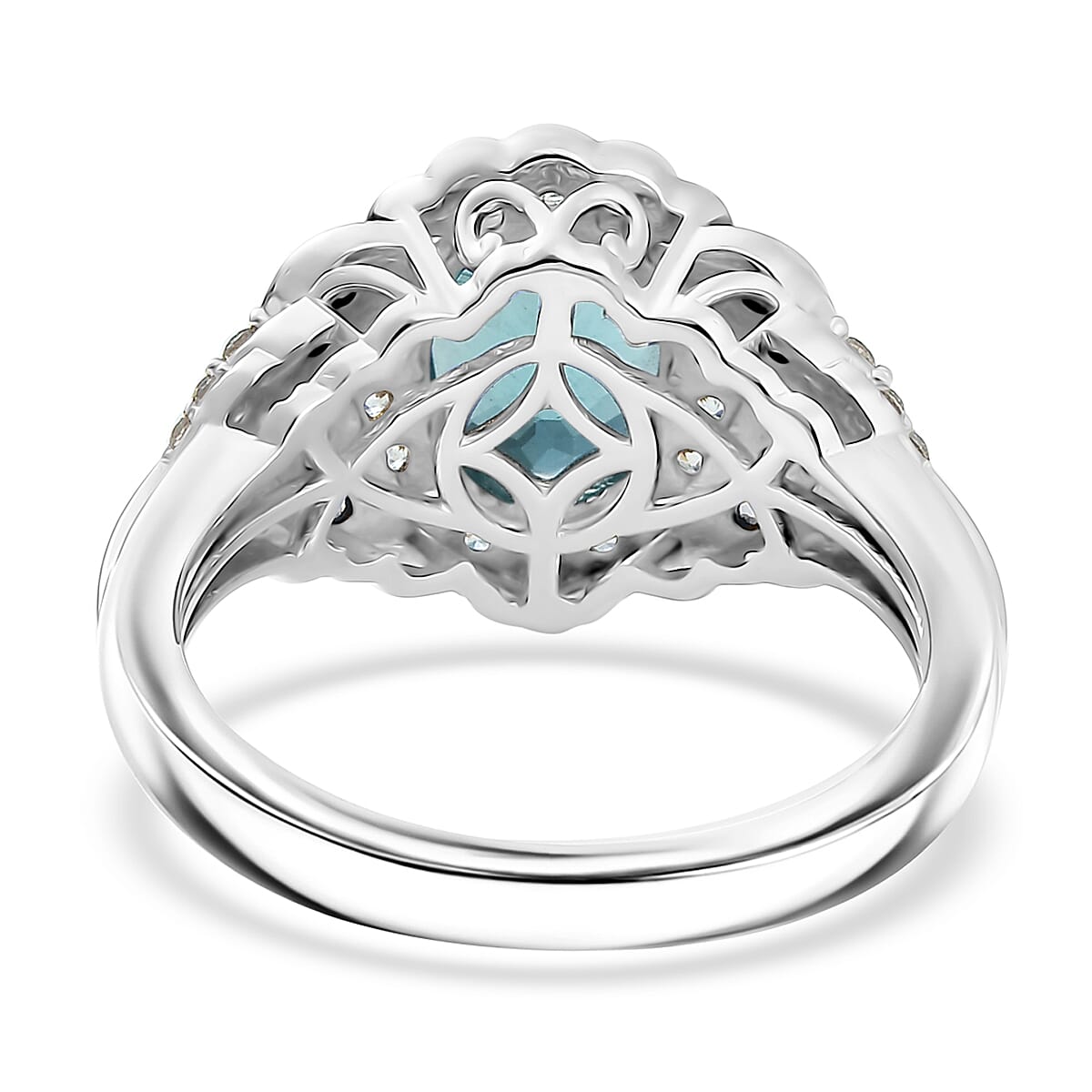 D'Joy Betroka Blue Apatite and Multi Gemstone 2.60 ctw Regal Bloom Ring in Rhodium Over Sterling Silver (Size 7.0)