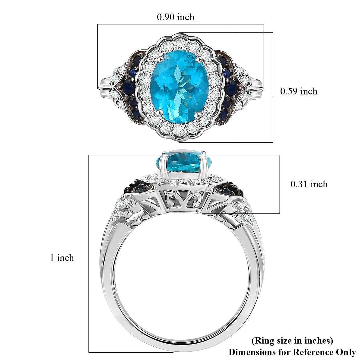 D'Joy Betroka Blue Apatite and Multi Gemstone 2.60 ctw Regal Bloom Ring in Rhodium Over Sterling Silver (Size 7.0)