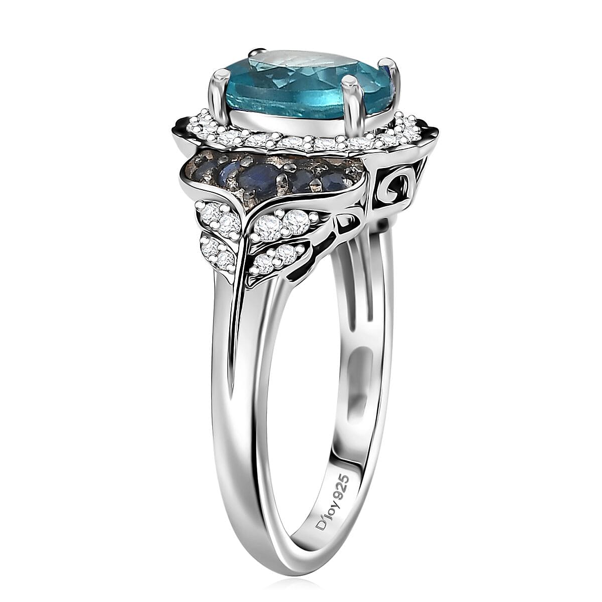 D'Joy Betroka Blue Apatite and Multi Gemstone 2.60 ctw Regal Bloom Ring in Rhodium Over Sterling Silver (Size 8.0) image number 3