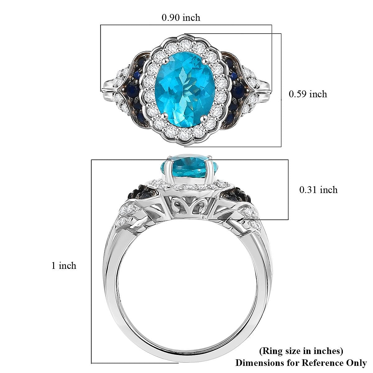 D'Joy Betroka Blue Apatite and Multi Gemstone 2.60 ctw Regal Bloom Ring in Rhodium Over Sterling Silver (Size 8.0) image number 5