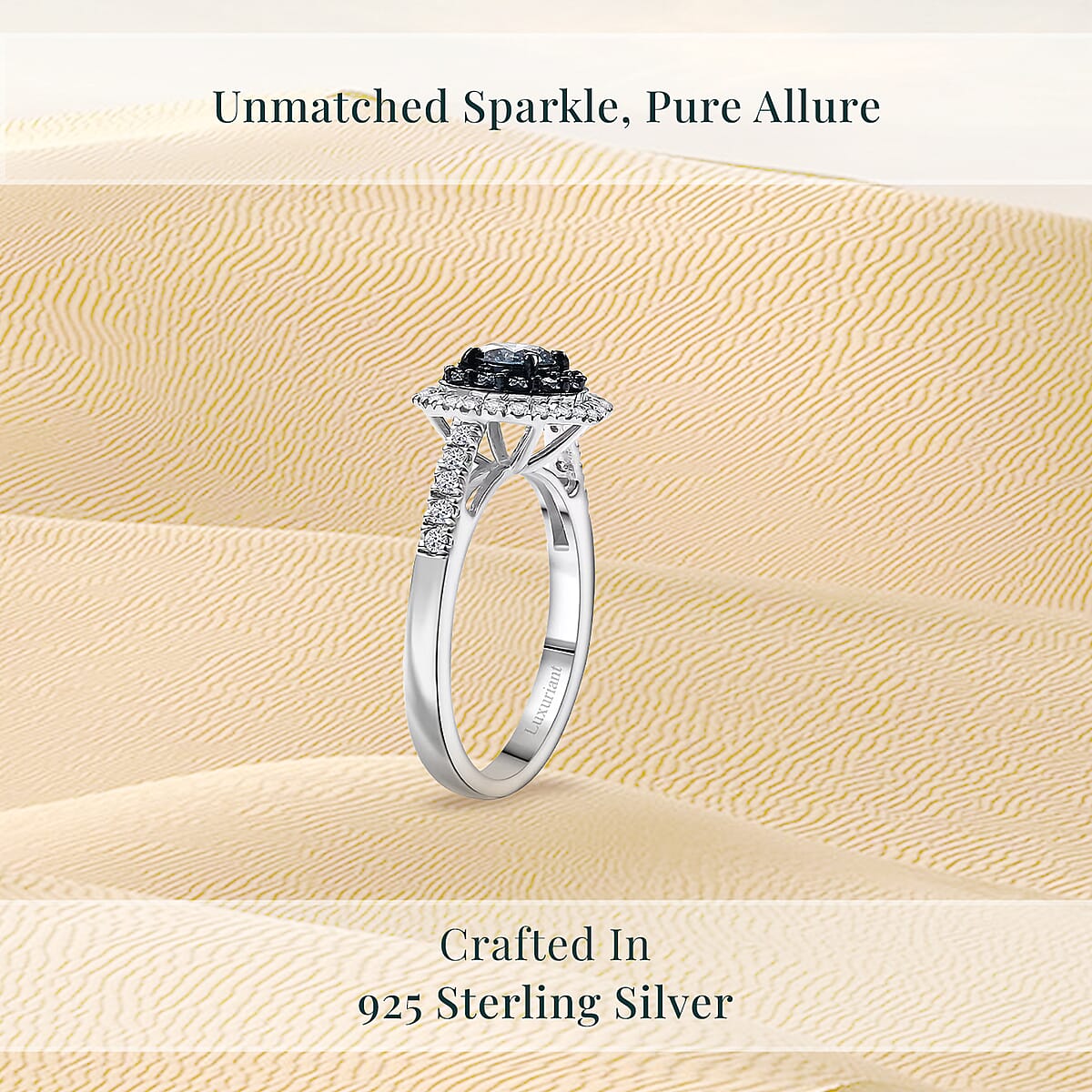 Luxuriant Lab Grown Blue Diamond (IR) and Lab Grown White Diamond SI 1.00 ctw Floral Ring in Rhodium Over Sterling Silver (Size 10.0) image number 2