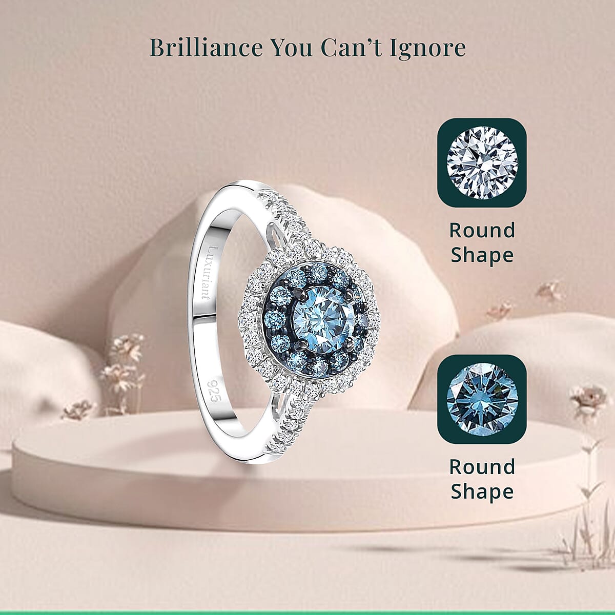 Luxuriant Lab Grown Blue Diamond (IR) and Lab Grown White Diamond SI 1.00 ctw Floral Ring in Rhodium Over Sterling Silver (Size 10.0) image number 5