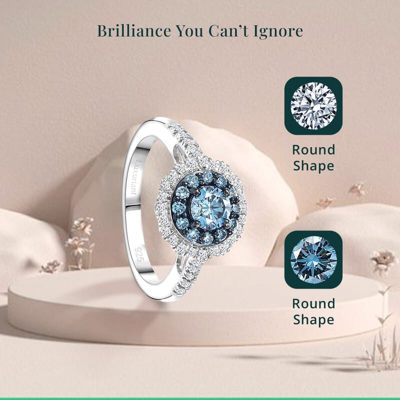 Luxuriant Lab Grown Blue Diamond (IR) and Lab Grown White Diamond SI 1.00 ctw Floral Ring in Rhodium Over Sterling Silver (Size 10.0)