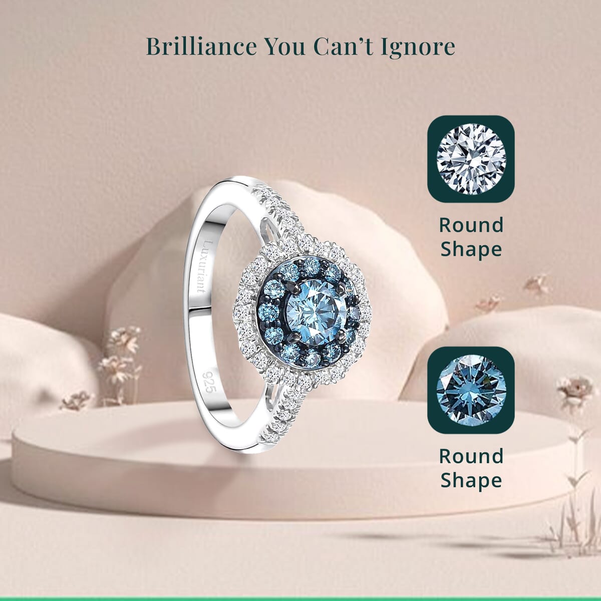 Luxuriant Lab Grown Blue and White Diamond SI 1.00 ctw Floral Ring in Rhodium Over Sterling Silver (Size 5.0) image number 5