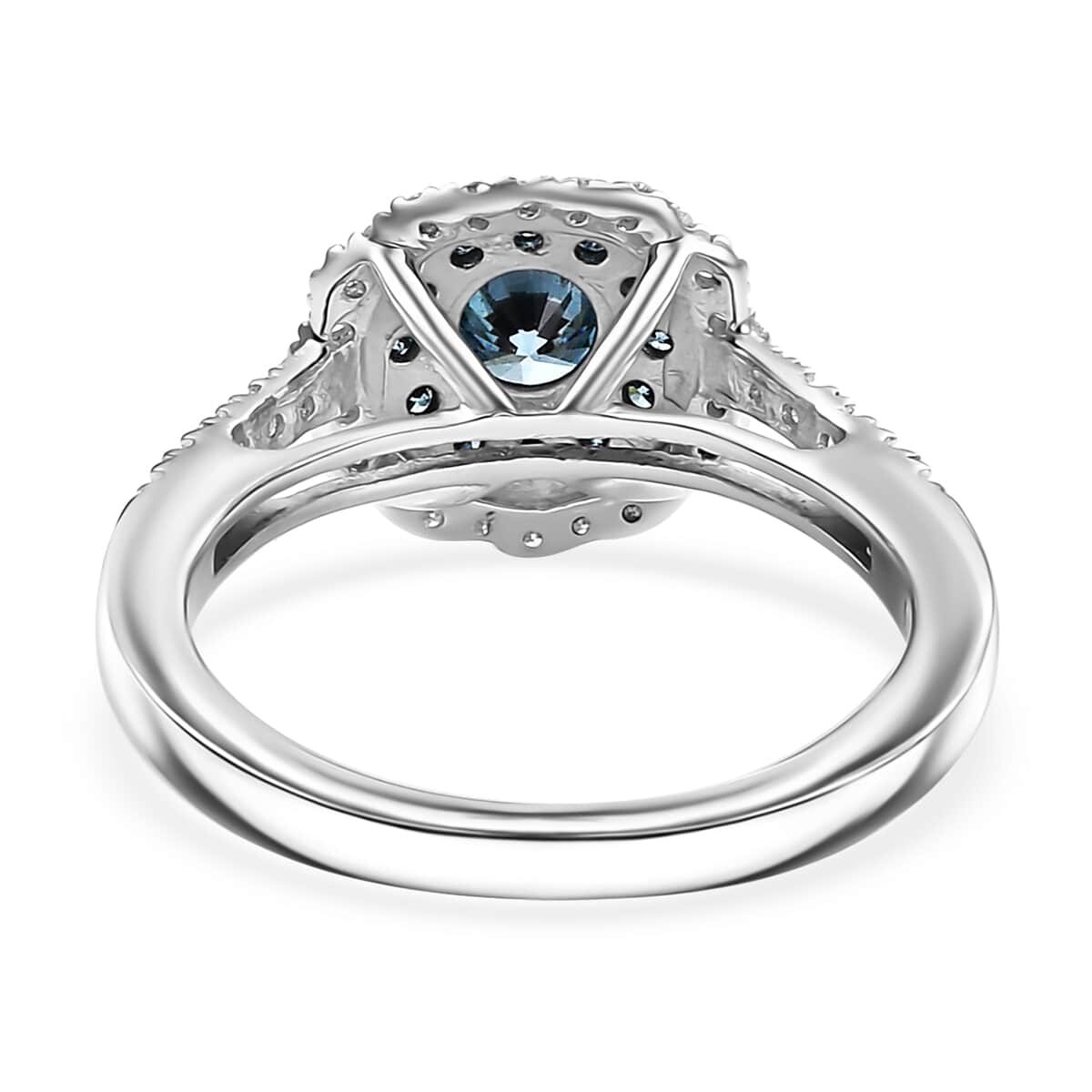 Luxuriant Lab Grown Blue and White Diamond SI 1.00 ctw Floral Ring in Rhodium Over Sterling Silver (Size 7.0) image number 4