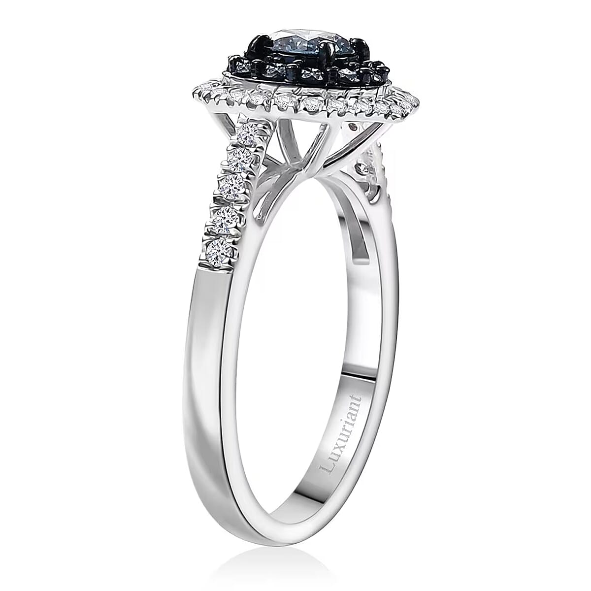 Luxuriant Lab Grown Blue Diamond (IR) and Lab Grown White Diamond SI 1.00 ctw Floral Ring in Rhodium Over Sterling Silver (Size 8.0) image number 8