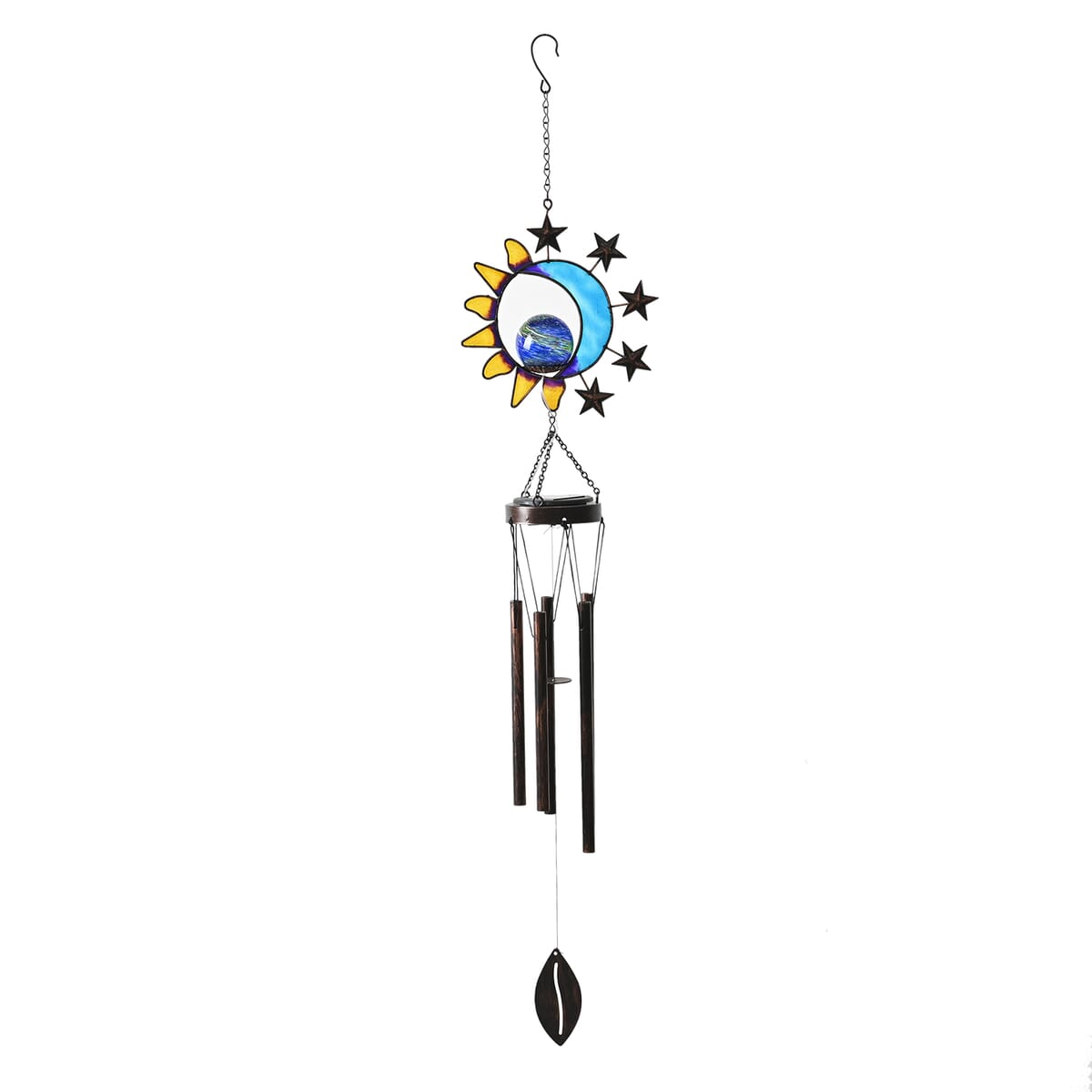 Sun, Moon and Star LED Solar Light Epoxy Wind Chime image number 0