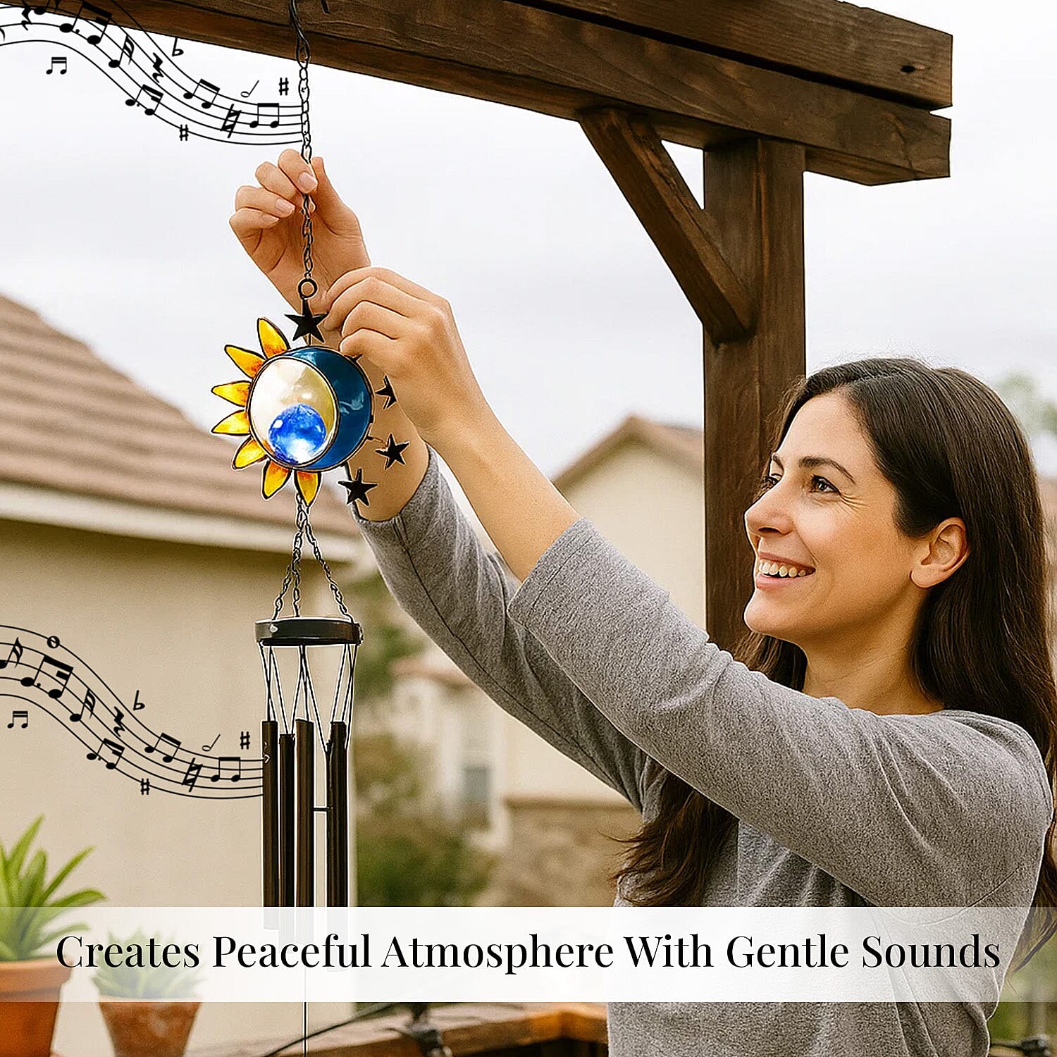 Sun, Moon and Star LED Solar Light Epoxy Wind Chime