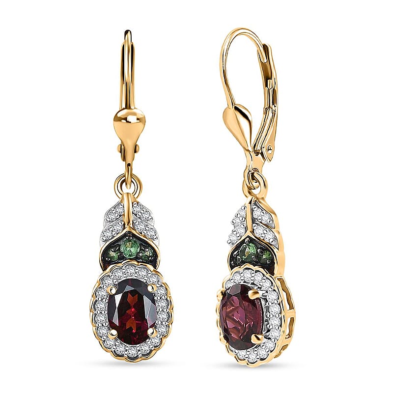 D'Joy Orissa Rhodolite Garnet and Multi Gemstone 2.60 ctw Regal Bloom Earrings in 18K Vermeil Yellow Gold Over Sterling Silver