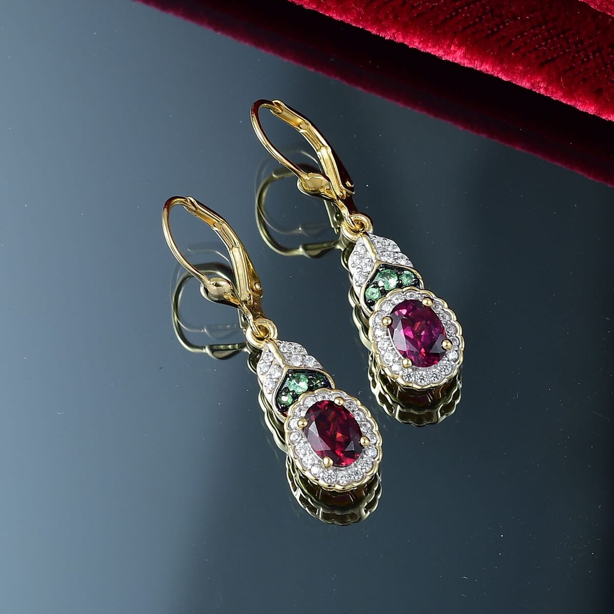 D'Joy Orissa Rhodolite Garnet, Multi Gemstone Lever Back Earrings in 18K Vermeil YG Over Sterling Silver 2.60 ctw image number 1