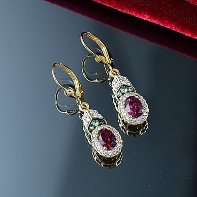 D'Joy Orissa Rhodolite Garnet and Multi Gemstone 2.60 ctw Regal Bloom Earrings in 18K Vermeil Yellow Gold Over Sterling Silver